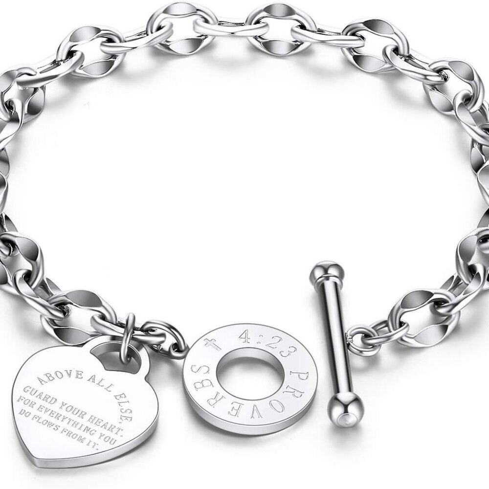 Dainty Heart Charm Bracelets Stainless Steel 18k Gold Plated Oval Chain Wristban
